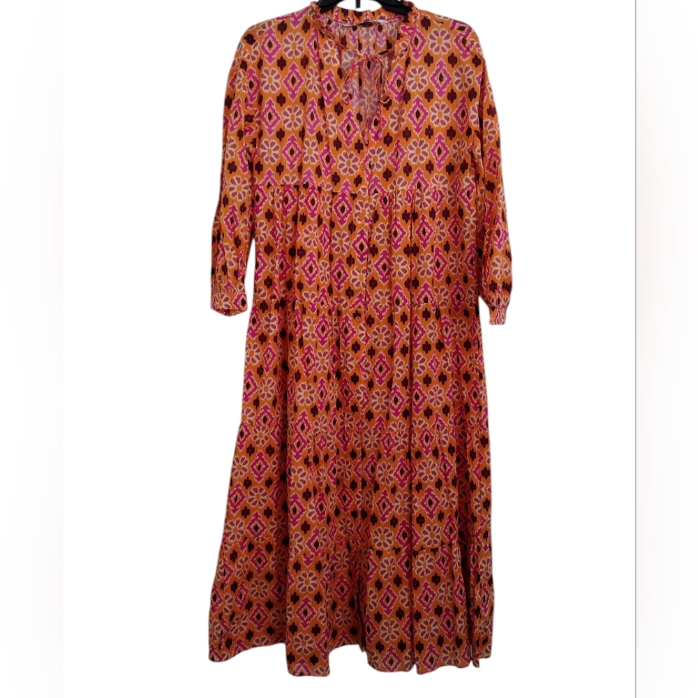Zara bright orange multicolor geometric floral Patterned Dress size small